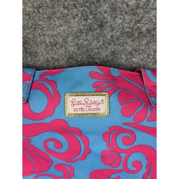 Lilly Pulitzer Tote Bag Womens Blue Pink Crab Seashell Beach Travel Estee Lauder - Picture 2 of 7